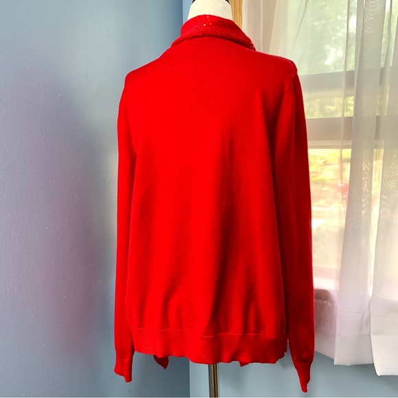 DKNY Red Open Front Sweater with Sequins - Picture 5 of 9